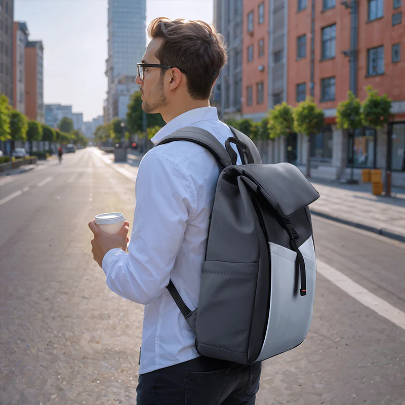 Urbanity: Elegant Gray Backpack with Spacious Compartments Durable Design - Image 4