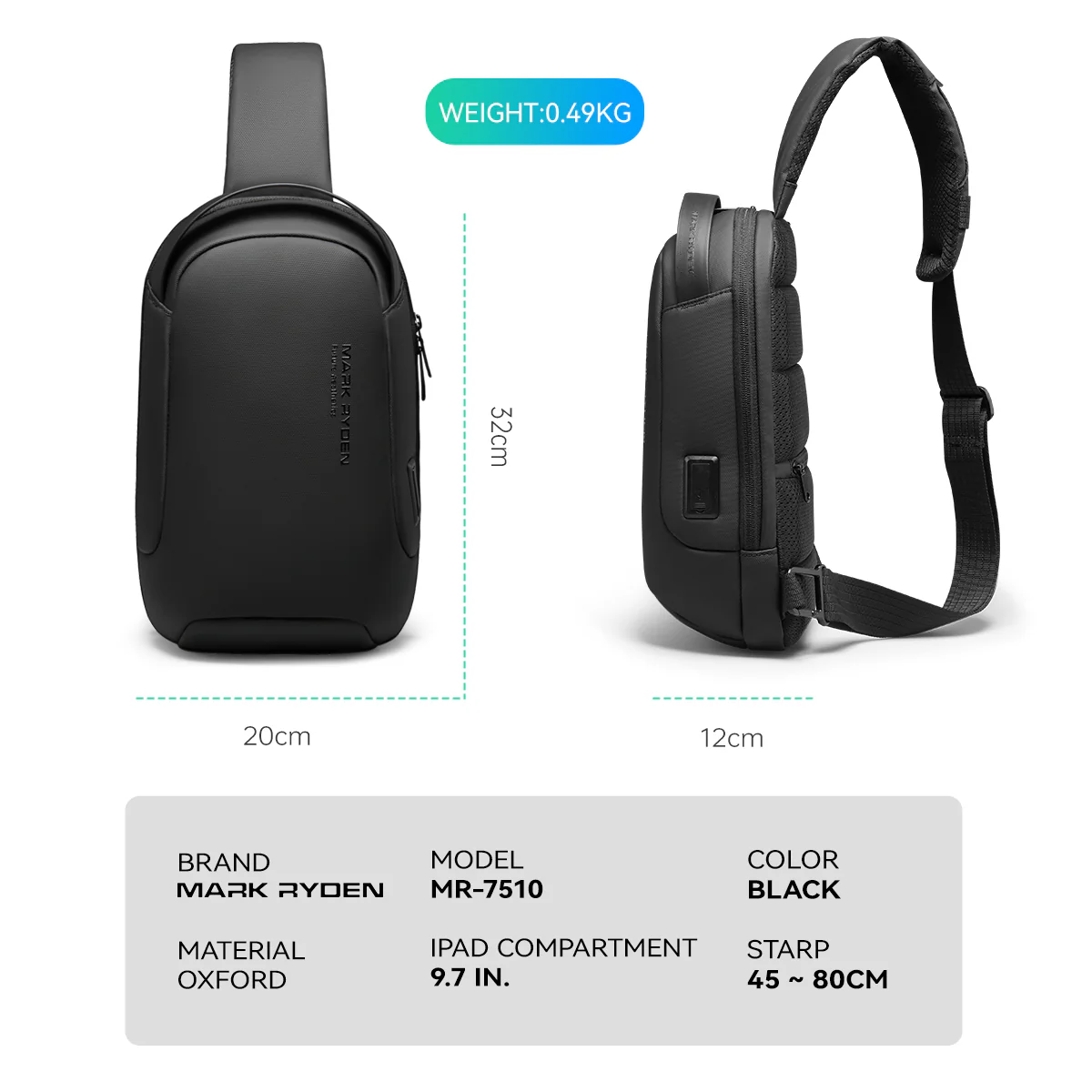 Torino: Multifunctional USB Port Adjustable Shoulder Strap Hidden Pockets Secure Sling Bag - Image 7